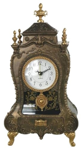 Casa Padrino Barock Tischuhr Bronze/Antik Gold 17 x 9 x H. 32 cm - Barockstil Schreibtischuhr mit Melodie - Barock Schreibtisch Deko - Barock Deko Accessoires - Barockstil Uhren