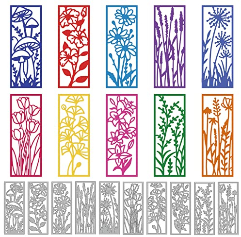 ORIGACH 10 Pcs Metal Flower Frame Cutting Dies for Card Making Wildflower Cutting Dies Bookmark Floral Frame Template DIY Embossing Stencils for Scrapbooking DIY Album Crafts Supplies