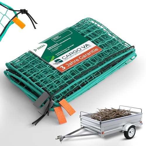 CargoVA® Intelligentes Anhängernetz 2,5x3,5M [DEKRA Geprüft] - Hängernetz mit Gummiseil, Eckenmarkierung und 20 Haken in PVC Tasche