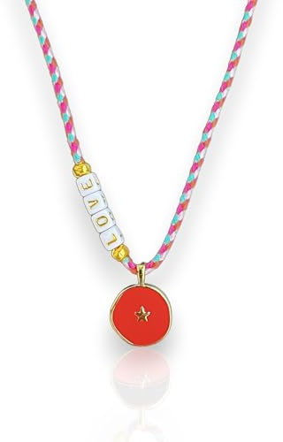 happymaker - Boho Schmuck Damen, Kette mit Anhänger und Buchstaben • Love • handmade und größenverstellbar, Surferkette für Frauen und Mädchen, Sommer Schmuck