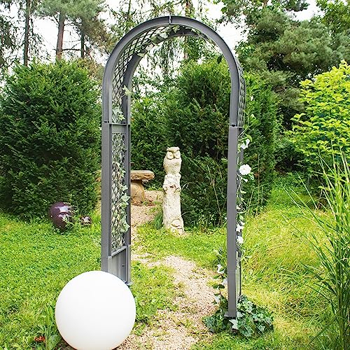 NYVI Rosenbogen mit Erdspießen NYVIGreen 100x43x207 cm - Spalier aus wetterfestem & recyceltem Kunststoff - Rankhilfe - Pflegeleicht, Steckmontage ohne Werkzeug, Farbe:Grau