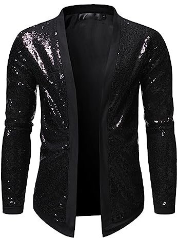 Jeansjacke für Herren – Jacke mit Reißverschluss und Pailletten, leicht und für Herren, Schwarz, L
