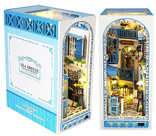 Spilay DIY Book Nook Kit,DIY Miniature Doll House Kit with Furniture and LED, 3D Wooden Puzzle Bookend Bookshelf Insert Decor-Creativity Gift for Friend Lover TC18