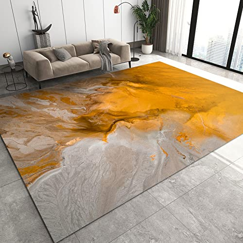 YEMYOR Abstrakter Künstlerischer Gelber Treibsand-Moderner Teppich, Stilvoller Schlafzimmerteppich, Weich, Maschinenwaschbar Und Langlebig, Wohnzimmer, Innen- Und Außenflur-80x150cm
