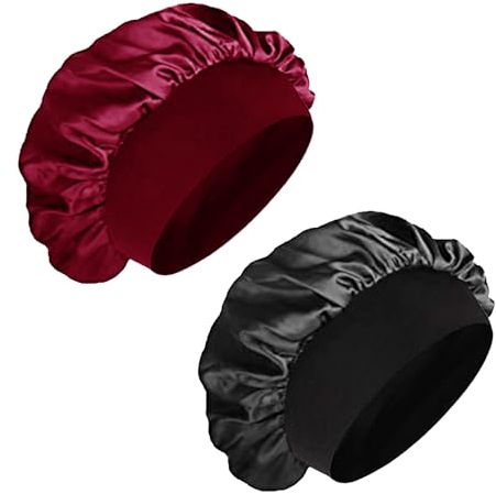 BILGETA 2 Stück Seidenhaube Zum Schlafen,Satin Haarhaube Bonnet für Die Nacht,Schlafhaube Seide,Weiche Bonnet Sleep Cap,Atmungsaktive Schlafmütze Damen Mädchen