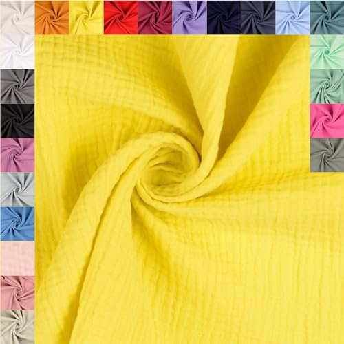 fingsi Musselin Baumwollstoff Webware Meterware Coupon (gelb, 0,5m) (5011) + 23 weitere Farben