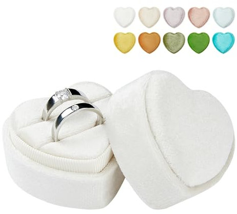 Vacfulliven Ringbox aus Samt, 2 Fächer, Herzform, mit abnehmbarem Deckel, Ringhalter (weiß)