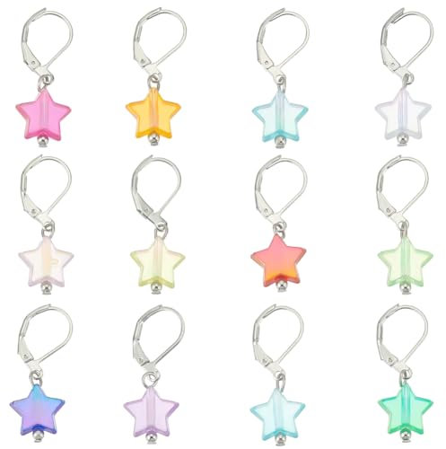 PLIGREAT 12 Pcs Iridescent Stars Charm Stitch Markers Shining Star Pendants Crochet Stitch Marker for Weaving Sewing Quilting Locking Womens Knitting Gifts DIY Necklace Bracelet Accessories