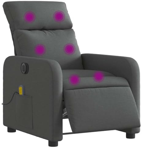 vidaXL Massagesessel, Sessel Elektrisch, Relaxsessel mit Liegefunktion Vibrationsfunktion, Fernsehsessel Liegesessel für Wohnzimmer, Dunkelgrau Stoff