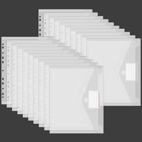 20 Wasserdichte Dokumententaschen, 11 Lochrand Sammelmappen mit Etikettentasche - Mappen für Dokumente Organisieren, Bürobedarf, Hausaufgaben