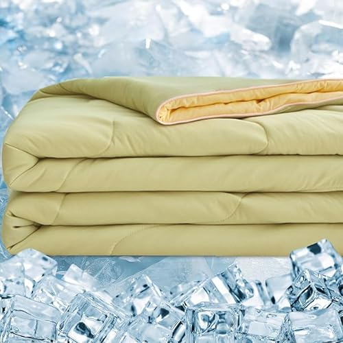 Kühldecke Leichte Sommerdecke Kühlende Decke Sommer mit Arc-Chill Q-Max=0,26 Kühlfasern Selbstkühlende Decke für Menschen Sommerbettdecke Wohndecke Sofadecke Reisedecke,Matcha Grün+Gelb,200*230CM