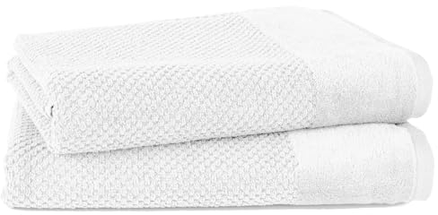 Pure Label 2-TLG. Badetücher Set mit Anhängeschlaufe aus 100% Baumwolle, saugstark, weich und Oeko-TEX Zertifiziert - 2 Badetücher aus Baumwolle 70x140 cm, Weiß