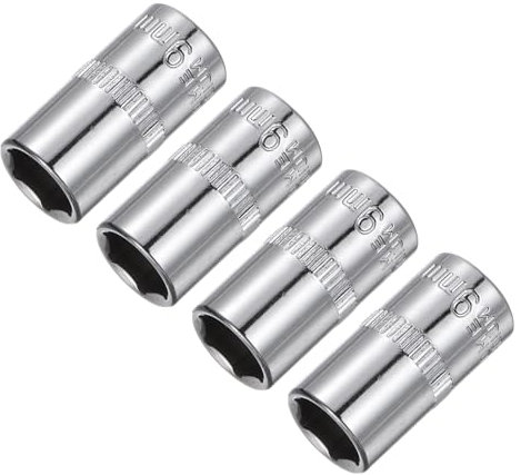 Sourcingmap 4 Pcs 1/4-Inch Drive 9mm 6-Point Shallow Socket, Metric, Steel with Chrome Plated