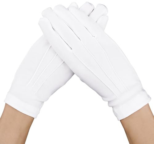 Lusofie Baumwollhandschuhe Weiß Kurze Kleiderhandschuhe Formelle Weiße Handschuhe Herren mit Druckknopfmanschetten Mime Kostüm Cosplay Golf Handschuhe Männer für Kunsthandhabung Smokinghandschuhe
