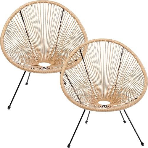 Kare Design Gartenmöbel Set Acapulco, 2er Set, Natur, Indoor und Outdoor Sitzgruppe im Retro-Design, 2X Sessel, Gartenstühle, Lounge-Möbel für Balkon, Garten, Terrasse, Schwarzes Stahlgestell