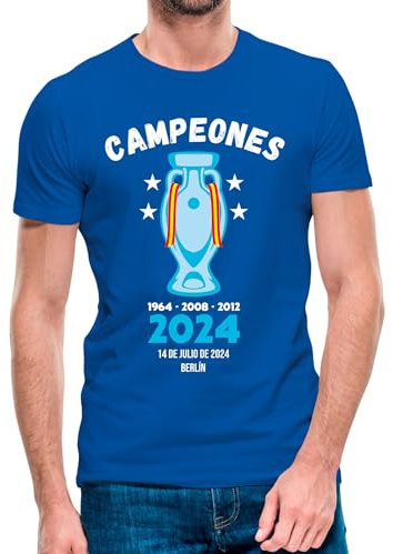 Camiseta de Manga Corta España campeona de la Eurocopa 2024 (15- Camiseta Talla XXL)(Azul Manga Corta)
