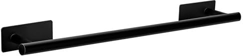 Porte-serviettes en métal sans perçage - 50 cm - Noir mat - En acier inoxydable - Autocollant - Pour salle de bain, cuisine, buanderie