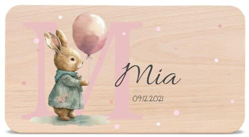 GRAVURZEILE - Bedrucktes Frühstücksbrettchen aus Holz - Initial - Personalisiert mit Namen - Lebensmittelechter umweltfreundlich zertifizierter Druck (GreenGuard Gold) - Farbe: Hase
