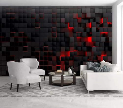 Wall Murals 3D Wallpaper Black and Red Geometric Squares Wallpaper 3D Wall Mural for Living Room and Bedroom 200x140cm -Z1276