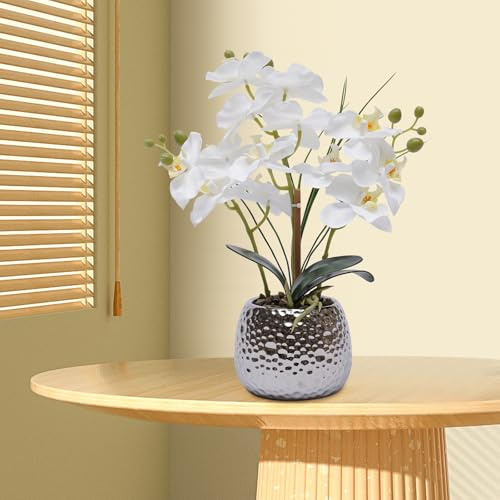 Wiyuer Composizione di orchidee artificiali con vaso Phalaenopsis, fiori artificiali in ceramica, orchidea bonsai, pianta artificiale in vaso, decorazione per tavolo e soggiorno (2)