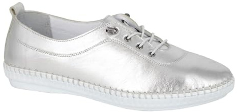 Mod Comfys Softie Leather Casual Shoes with 4 Eyelets Silver Size 7 UK
