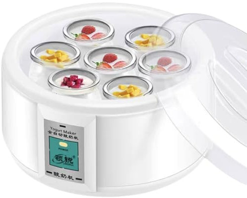 Serenitison Yaourtière,7 Pots d'une capacité de 100 ML,1.5L Fermenteur de Lait Domestique,Yaourtière Électrique,YaourtièRe Multifonctionnelle,pour Yaourt Maison Natto,Couvercle Transparent,Blanc