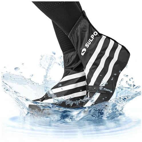 SULPO Copriscarpe impermeabili, antipioggia, per bicicletta e moto, con cerniera, riutilizzabili, taglie 35-47, Nero , 45-47