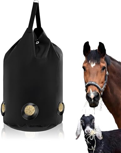 RTSHUK Heusack, Große Kapazität Heutasche Futtersack mit Löchern Heunetz Heusack für Pferde Polyester Pferdeheunetz für Pferde Schafe Tterungsanforderungen Verschiedener Tierarten (Schwarz)
