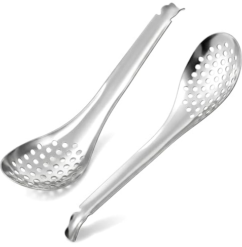2PCS 16.5cm Small Slotted Spoon Stainless Steel Kitchen Fine Mesh Strainer Skimmer Caviar Egg Spoons Ladle for Straining Pasta/Cooking/Frying, Metal Kitchen Utensils Pasta Fatsoff Soup Scoop