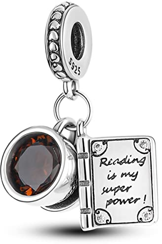 LYGBAOFUL 925 Sterling Silver for Bracelets and Necklaces Airplane Passport Dangle Pendants Beads Butterfly Dragonfly Jewelry Gift for Women Girls, Book and Coffee Cup Charm,