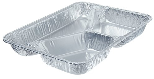 50 Menüschalen + Deckel, Alu 3-geteilt 760 ml 22,7 cm x 17,7 cm x 3 cm