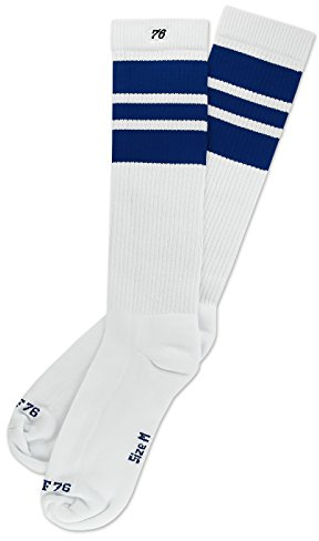 Spirit of 76 Herren & Damen Sport Retro Skater Socken Hoch Baumwolle Tubesocks Lang 43 44 45 46 Weiß - Blau Hi (L)