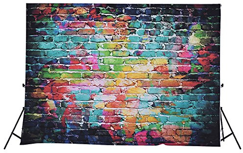 Andoer Fotoleinwand 1.5 * 2.1m / 5 * 6.9ft Fotografie Hintergrund Digital Gedruckt Bunte Doodle Scribble Backsteinmauer Muster für Kinder Kinder Baby Neugeborenen Porträt Studio Fotografie
