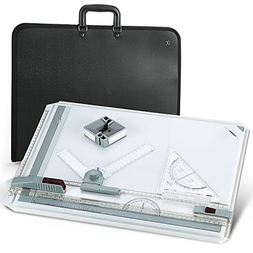 Efantur Zeichenbrett A3, Zeichenplatte A3 Set Zeichentisch mit Parallel-Zeichenschiene Doppelnutführung Einstellbar Winkel - Zeichenplatten Set inkl. Tragetasche mit Griff Verstellbarer Schultergurt