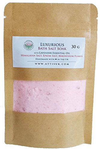 ATTIS Luxurious Bath Salt Soak with Lavender Essential Oil, Pink Himalayan Salt, Magnesium Flakes, Epsom Salt | Vegan | Hand Made | Relaxing | Refreshing | Calming | Rejuvenating | (30g)