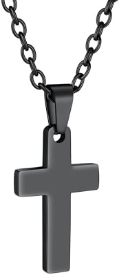 PROSTEEL Edelstahl Kreuz Kette, Halskette mit Kreuz Anhänger, Christentum Schmuck Cross Necklace Chain Silber/Gold/Schwarz/Rosegold, 50cm/55cm lang