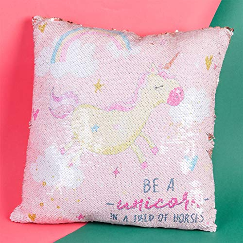 Widdop Bingham Einhorn Magic Pailletten Kissen mit Reißverschluss Be a Unicorn in a Field of Horses