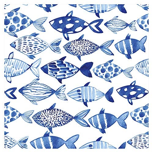 murando Vlies Tapete Fische - Deko Panel Fototapete Wanddeko 10 m Tapetenrolle Mustertapete Wandtapete modern design Dekoration - blau weiß g-B-0082-j-a