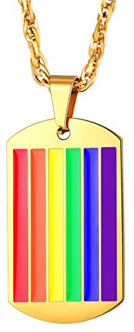 Bandmax Homosexuell LGBT Gay Pride Dog Tag Anhänger Halskette 18k vergoldet Kette Damen Herren Erkennungsmarke mit 55cm+5cm Singapurkette LGBT Accessoire