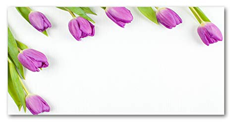 Tulup Glass Picture Wall Art - 100x50cm - Tempered Glass Decoration - Print for Living room Bedroom - Toughened Glass Image - Glass picture Wall Art - Purple tulips