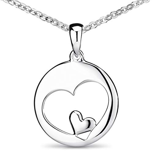 MATERIA Kettenanhänger Herz Silber Damen - Sterlingsilber Herzanhänger rund mit Kette in Box KA-60-K30-50 cm