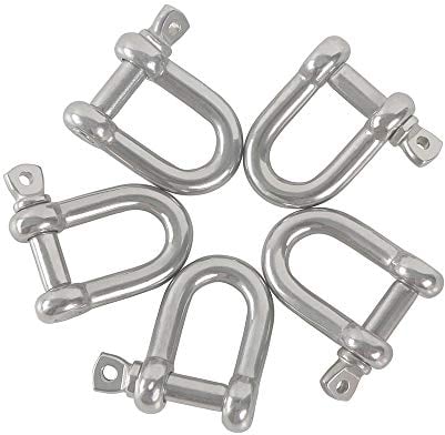 M8 D Shackles Grillo in Acciaio Inox 304 Grillo per Anello a D grillo dritto Dee grillo gancio a vite a forma di D per argani pesanti, tiranti, carichi di pesanti,palestra gancio sacco da boxe 6 pezzi