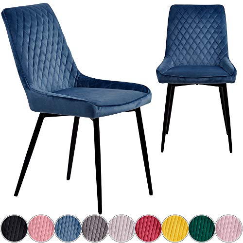 iomangio® 2X Esszimmerstühle 2er Set | Blau Esszimmerstuhl Küchenstuhl | Polsterstuhl Design Stuhl mit Rückenlehne, mit Sitzfläche aus Samt/Stoffbezug | Gestell aus Metall | Samt Stühle