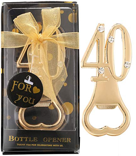 Set of 12 Creative Bottle Openers for 40th Birthday Party Favors or 40th Wedding Anniversary Party Gifts Black and Gold Themed 40 Birthday Party Favors Souvenirs Decorations for Guests (12, Gold 40)