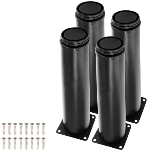 Cjueiom Lot de 4 pieds de meubles ronds et carrés réglables en acier inoxydable - 200 mm de hauteur - Pour armoires, canapés, tables basses, plans de travail, armoires, noirs