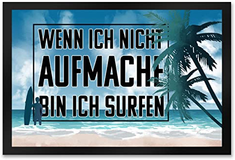 speecheese Wenn ich Nicht aufmache Bin ich surfen Fußmatte XXL in 50x75 cm für Surfer Fußabtreter mit Meer Strand und Palmen Surfer-Motiv Geschenk für Surfer Surfing Kitesurfen Urlaub