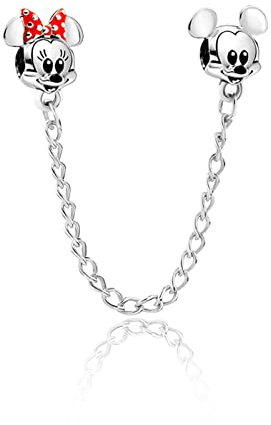 H.ZHENYUE Red Mouse Heads Safety Chain fit Bracelet Necklace for Woman Girls,925 Sterling Silver Pendant Beads,Happy Birthday Christmas Halloween Valentine's Day Gifts
