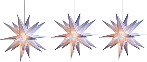 Novaliv 3er Sparset Weihnachtssterne Dekosterne 65cm Weiss für AUSSEN Kabel mit Trafo 3D Stern 18 Zackig Leuchtstern Weihnachtslicht Winterbeleuchtung 3D Stern Weihnachtslicht