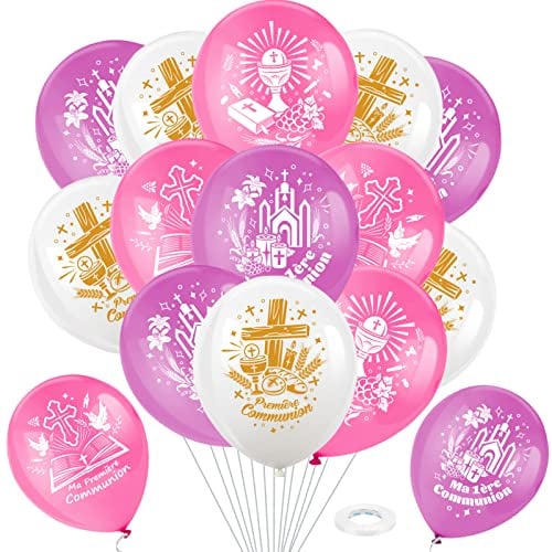 DPKOW Rose Ma Première Communion Ballons pour Filles Rose Première Communion Décorations