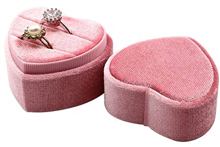 JIHUOO Ringbox in Herzform, Samt, Hochzeitsringetui, Antragsringbox, Vintage-Stil, Ohrring-Box, Paare, Ringhalter, Rosa